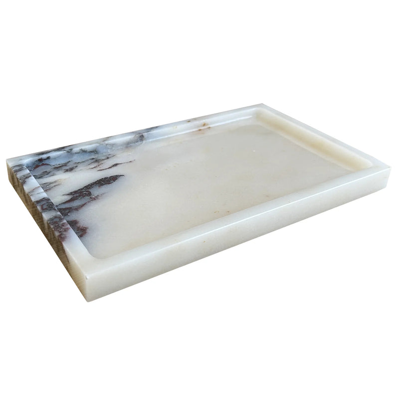 Natural Marble Vanity Tray 10"x6", Genuine Calacatta Viola Marble Stone Tray for Bathroom/Kitchen/Dresser