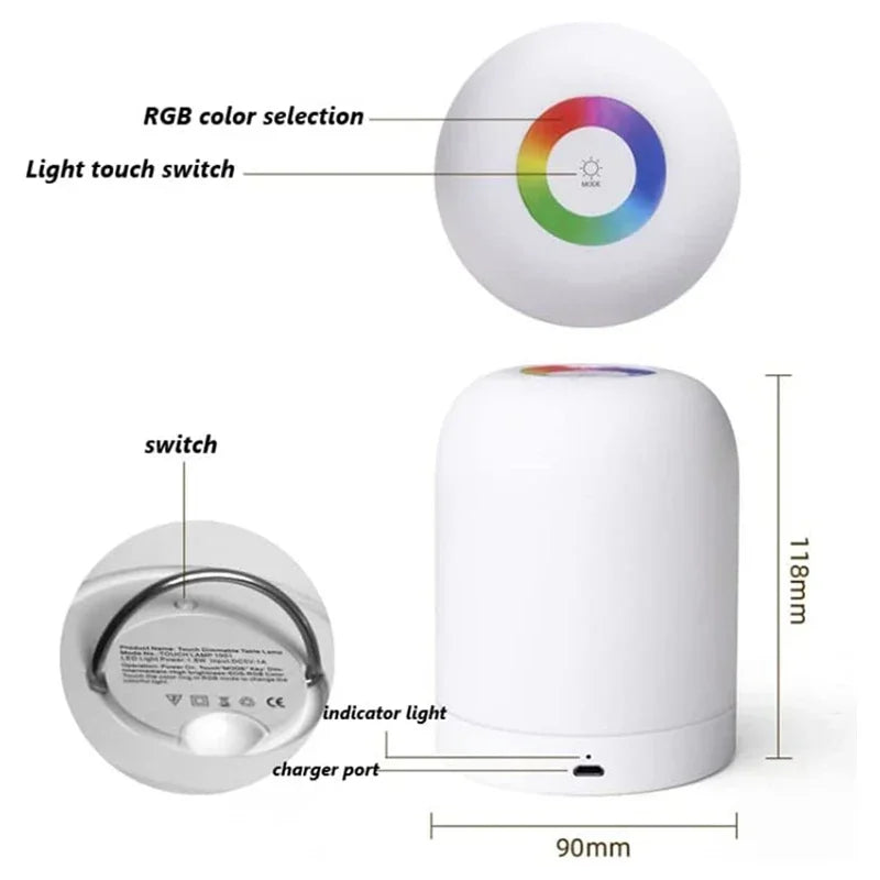 LED Night Light USB Wireless Charging Bedside Touch Colorful Atmosphere Remote Control Lamps  Bedroom  Living  Room  Table Lamps