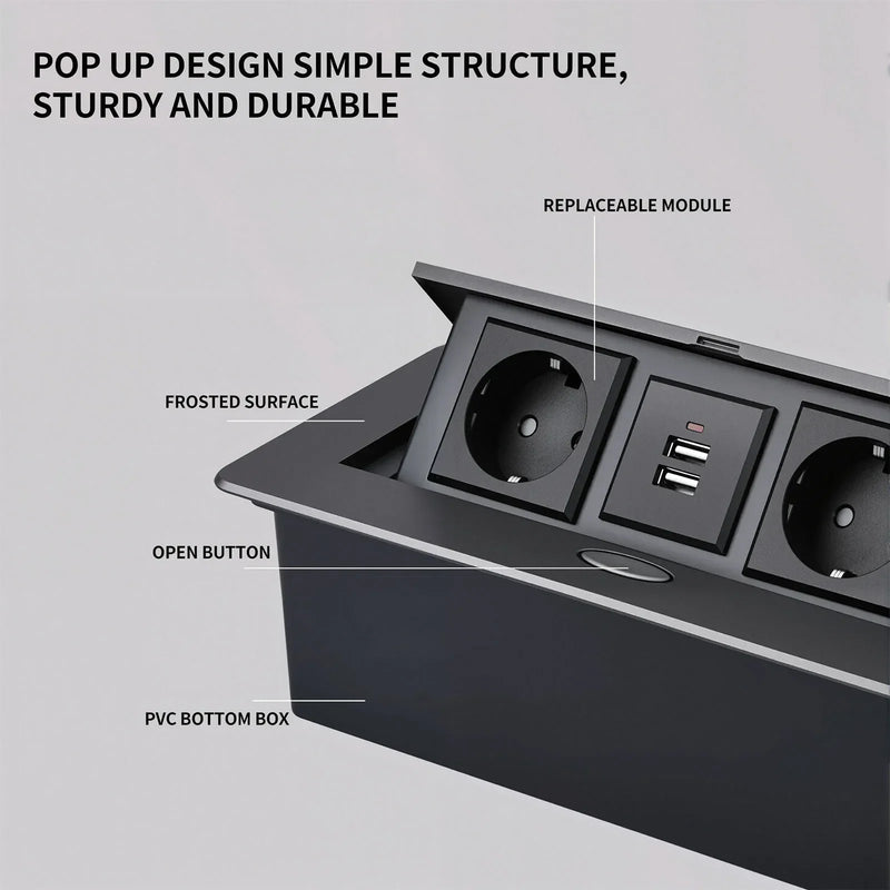 Table Charging Station Hidden Type Power Socket Slow Pop-Up Table Outlet Desktop Socket for US/EU Home Office Kitchen
