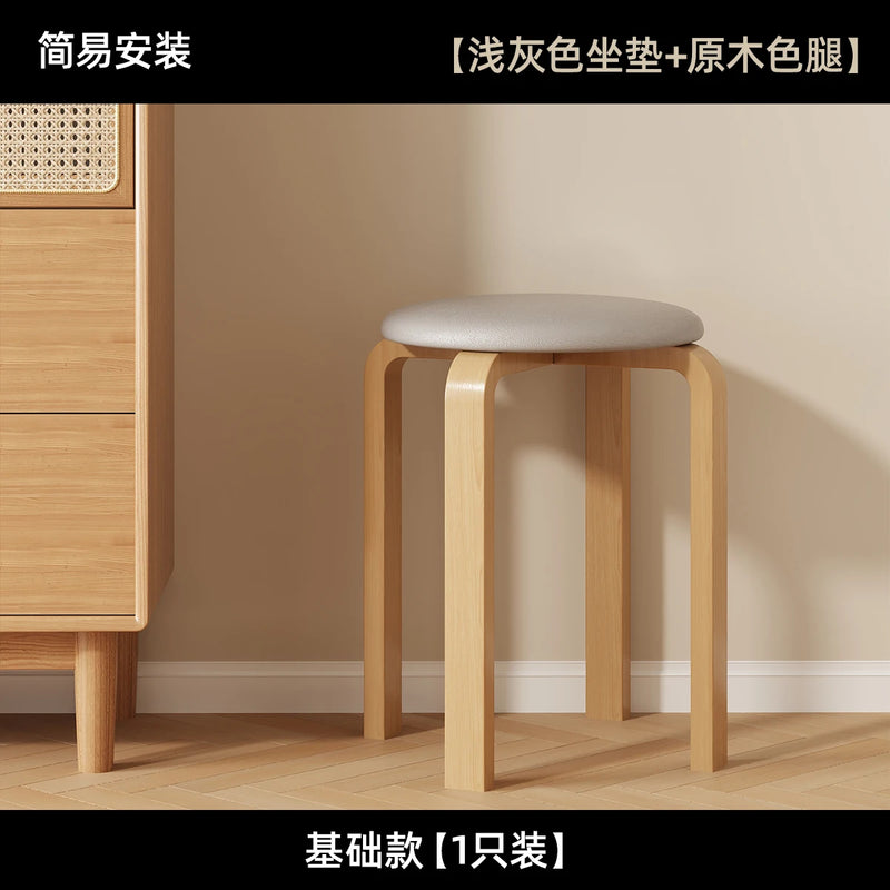 Japanese Solid Wood Dining Stool Stackable Restaurant Upholstered Bench Simple Modern Living Room Stool Restaurant Furniture FYD