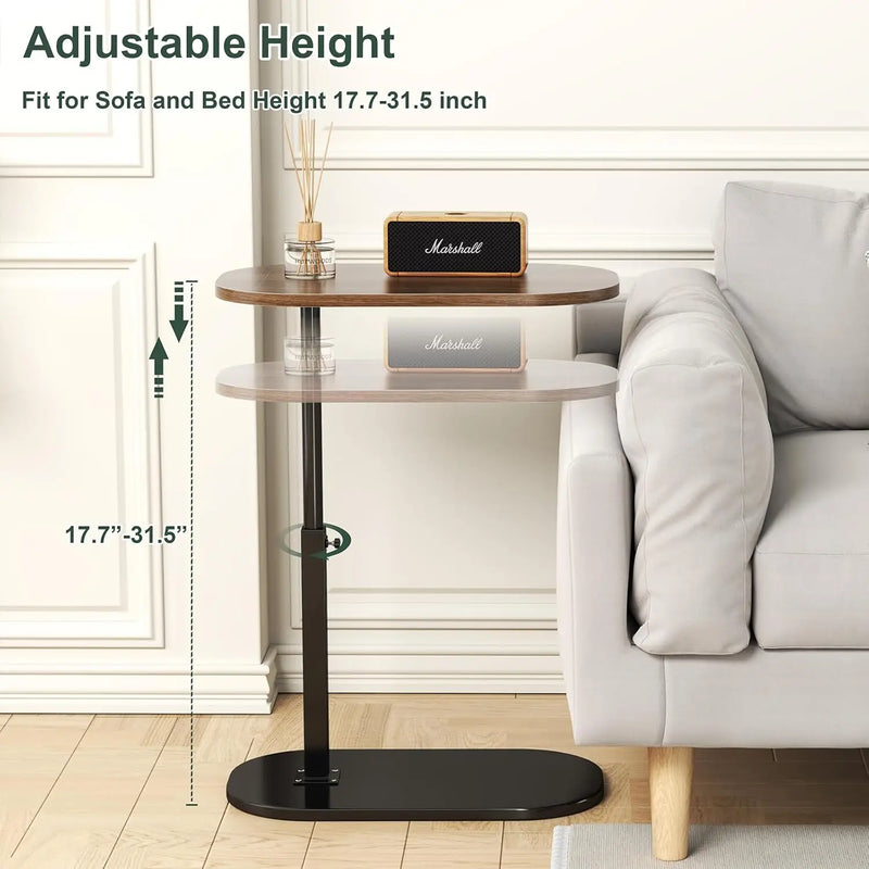 C Shaped Side Table Multifunctional Foldable Bedside Table Tea Table for Home and Office Height Adjustable Sofa Bed End Table