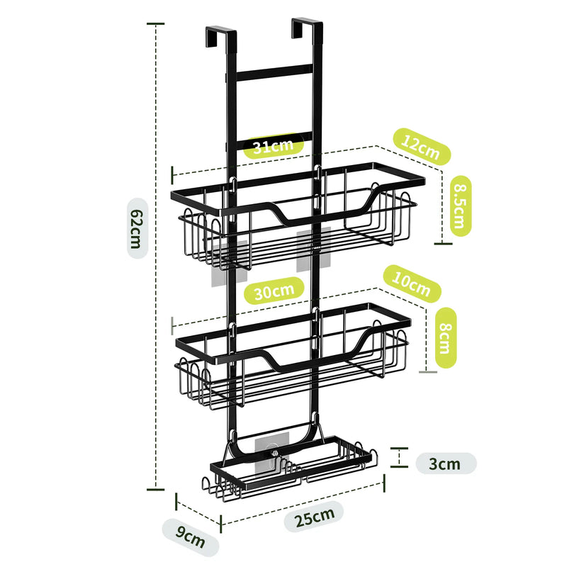 Drill-Free Bathroom Shelf Over Door Hanging Organizer Wall-Mounted Basket Rack Multi-Layer Shower Room Storage Shelf for Toilet
