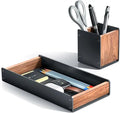 HPERGO Large Capacity Walnut Wood Desktop Drawer Storage Organiser Pencil Pen Holder Stationery Storage Box for Home Office