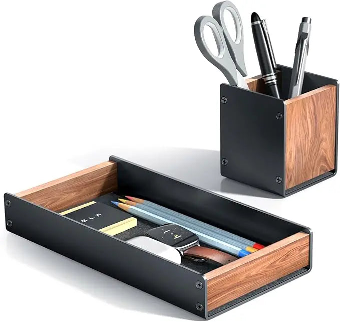 HPERGO Large Capacity Walnut Wood Desktop Drawer Storage Organiser Pencil Pen Holder Stationery Storage Box for Home Office