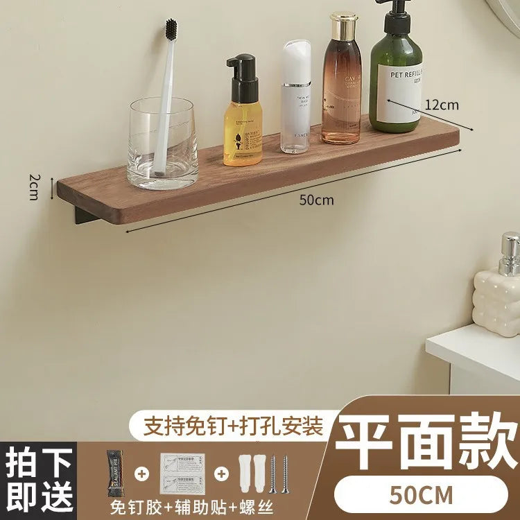 Walnut Storage Rack Bathroom Solid Wood Panel Layer Board Wall Mounted Storage Rack Bathroom Straight Board