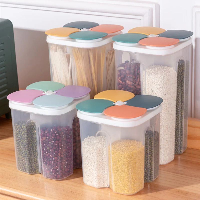 4-Grid Airtight Food Storage Container, Pantry Organization Canisters for Flour, Rice, Pasta, Cereals, Keep Dry Food Fresh