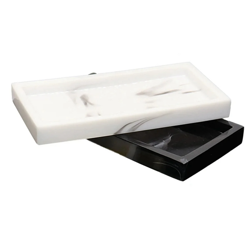 Marble Pattern Resin Tray Non Slip Rectangular Plate Countertop Bathroom Soap Shampoo Storage Tray Home Decor,Black