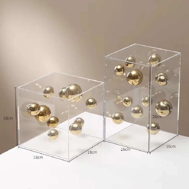 Creative Square Acrylic Cover Sphere Decoration Living Room Porch Cabinet Crafts Ornament Modern Clear Acrylic Square Home Decor