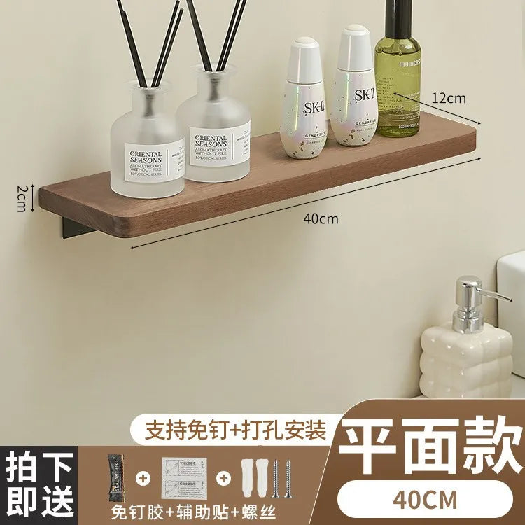 Walnut Storage Rack Bathroom Solid Wood Panel Layer Board Wall Mounted Storage Rack Bathroom Straight Board