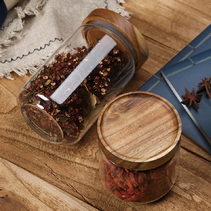 1Pcs Glass Food Storage Jars,Glass Storage Containers Clear Glass Food Canister with Bamboo Lid Airtight For Coffee,Flour, Sugar