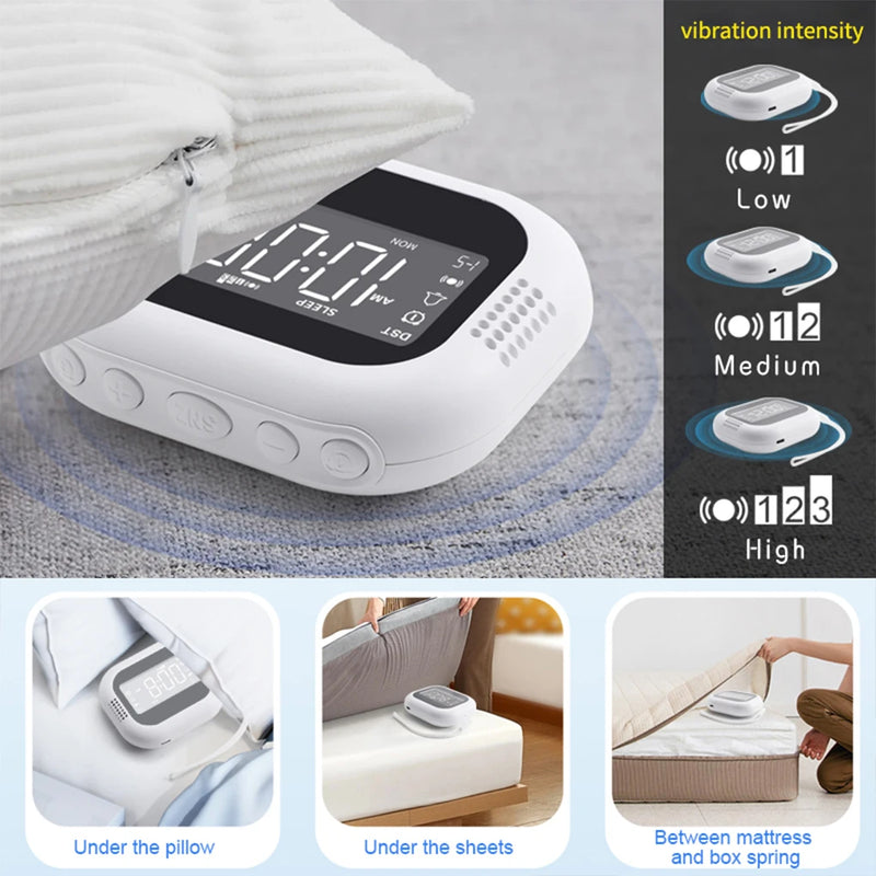 LED Display Vibration Alarm Clock Rechargeable White Noise Natural Sound Multifunctional Clock Student Strong Wake-up Artifact