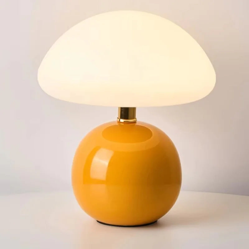 Mushroom small table lamp cream roller molded ceramic atmosphere lamp eye protection LED lamp bedroom headboard decoration light