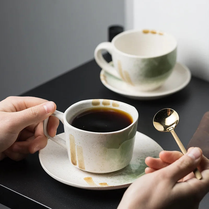 200/210/250ml Retro American Ceramic Coffee Cup Plate Set Luxury Office Afternoon Tea Water Cup And Dish Couple Mugs With Tray