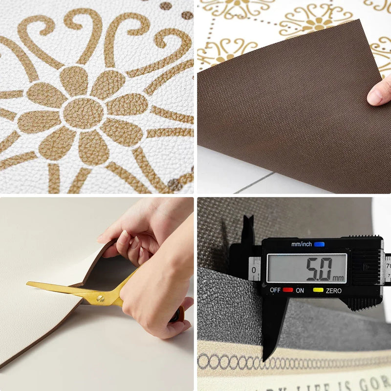 Kitchen Floor Mat Waterproof Non-slip Oil-resistant Leather Carpet PVC Gray Imitation Marble Geometric Rug Home Decoration Mat