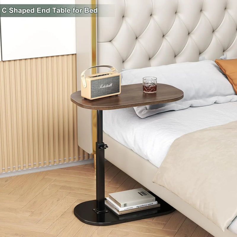 C Shaped Side Table Multifunctional Foldable Bedside Table Tea Table for Home and Office Height Adjustable Sofa Bed End Table