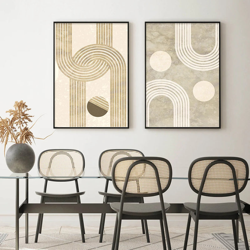 Abstract Geometric Line Mid Century Wall Art Posters Beige Modern Boho Canvas Painting Print Pictures Living Room Home Decor