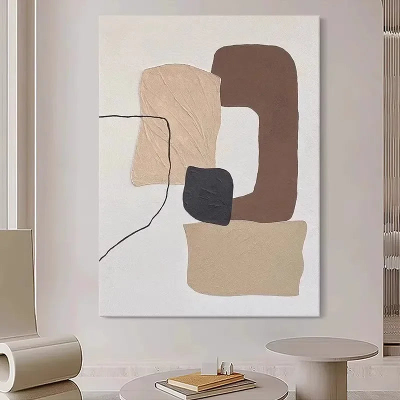 Large Beige Brown Abstract Boho Textured Handmade Canvas Painting  Modern Home Wall Art Decor