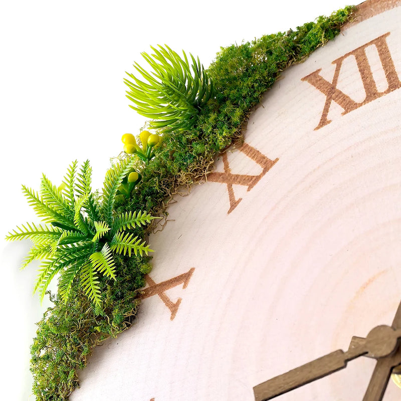 12inch Annual Ring Wall Clock Simulation Plant Moss Decoration Silent Wall Clock Tree Branch Pointer Clock Home Decoratio
