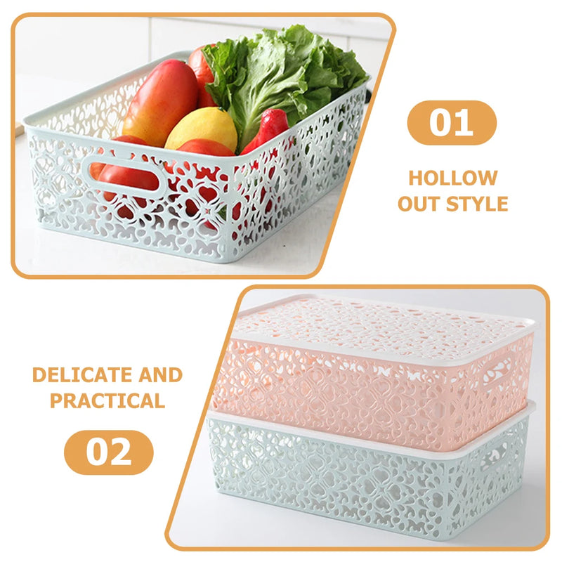 Plastic Storage Box Stackable Storage Container Hollow Out Delicate Storage Basket With Lid For Clothes Toy Home storage Supply
