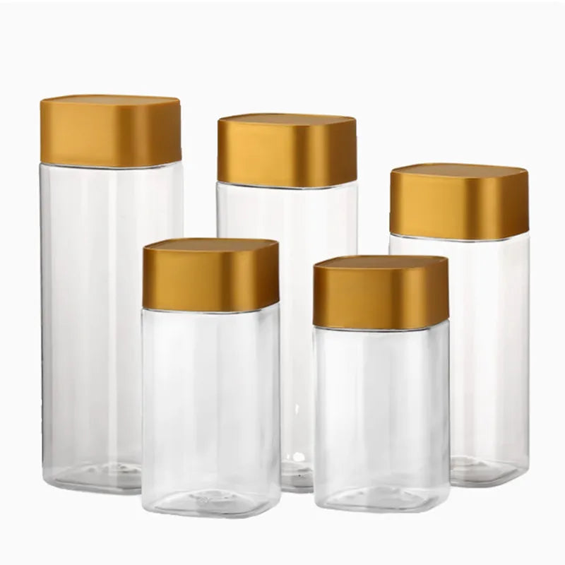 360ml-630ml Empty Plastic Food Jars Kitchen Cookie Sealed Cans Kitchen Storage Organization Food Storage Box Dried Grains Tank