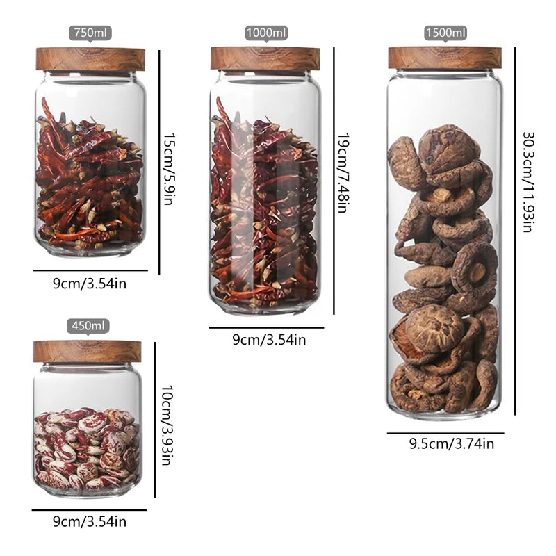 1Pcs Glass Food Storage Jars,Glass Storage Containers Clear Glass Food Canister with Bamboo Lid Airtight For Coffee,Flour, Sugar