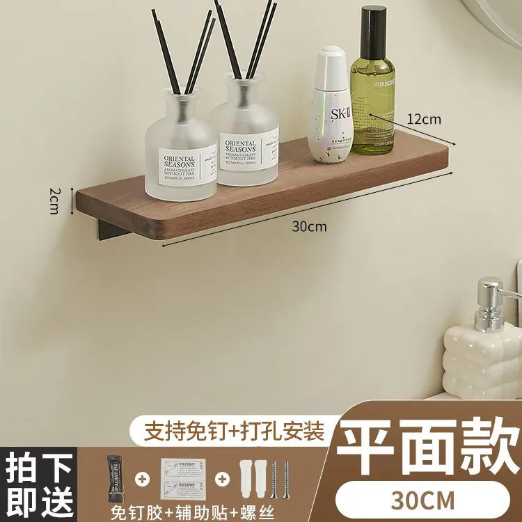 Walnut Storage Rack Bathroom Solid Wood Panel Layer Board Wall Mounted Storage Rack Bathroom Straight Board