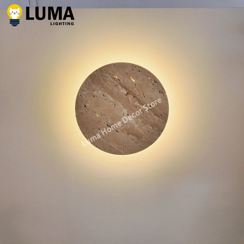 Luma Wabi-Sabi Yellow Travertine Wall Light, Natural Stone LED Wall Sconce Lamp for Bedroom Bedside, Aisle, Stair Home Deocr