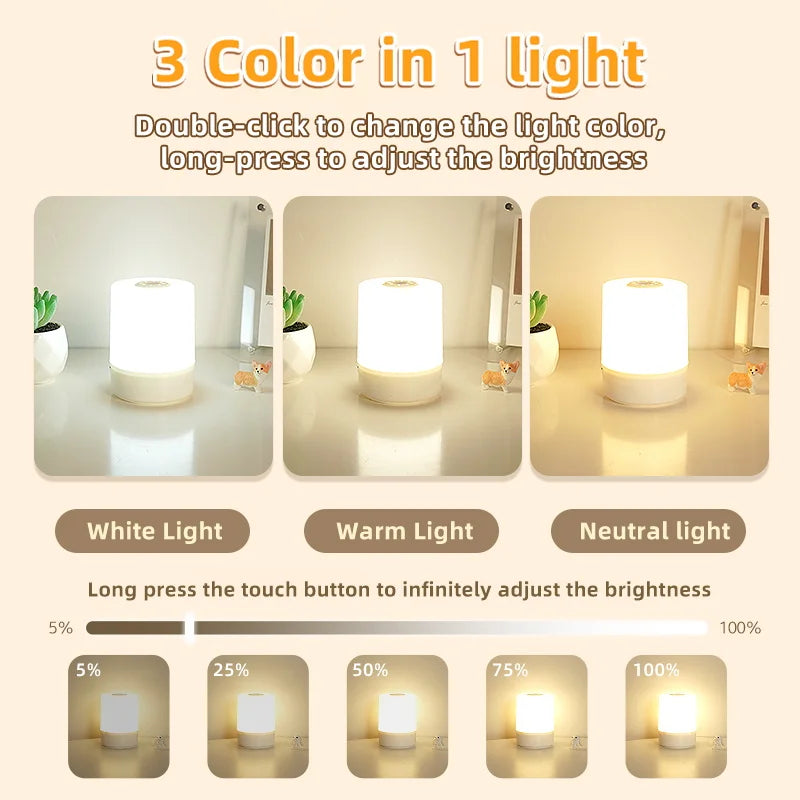 Table Lamp Night USB LED Lamp With Switch Rechargeable Lights For Kitchen Hallway Closet Bedroom Home Night Light Three Colors
