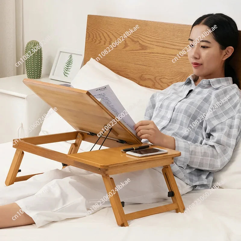 Adjustable Bamboo Laptop Stand ,Collapsible Computer Desk with Foldable Legs, Mini Desk for Sofa Bed, Home Working Table
