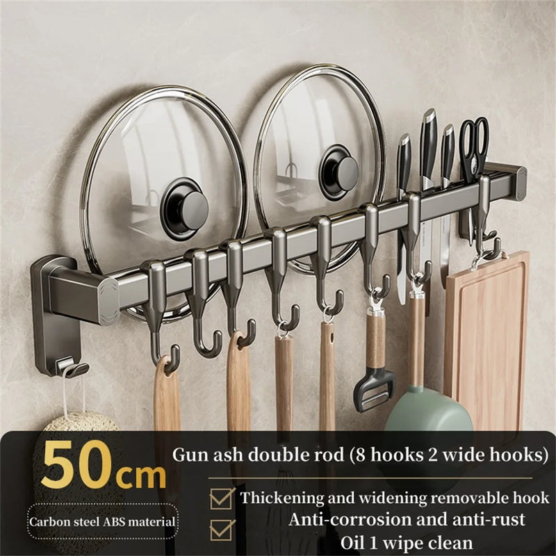 Kitchen Hook Punch-free Hanging Rod Spovel Hanger Row Hook Multifunctional Wall-mounted Storage Knife Holter