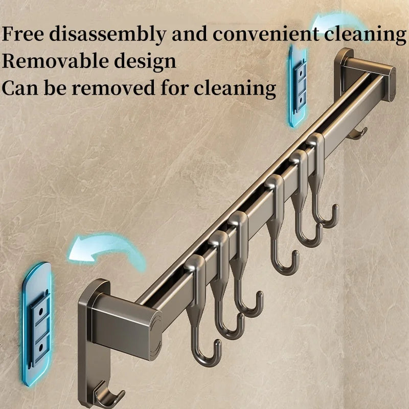 Kitchen Hook Punch-free Hanging Rod Spovel Hanger Row Hook Multifunctional Wall-mounted Storage Knife Holter