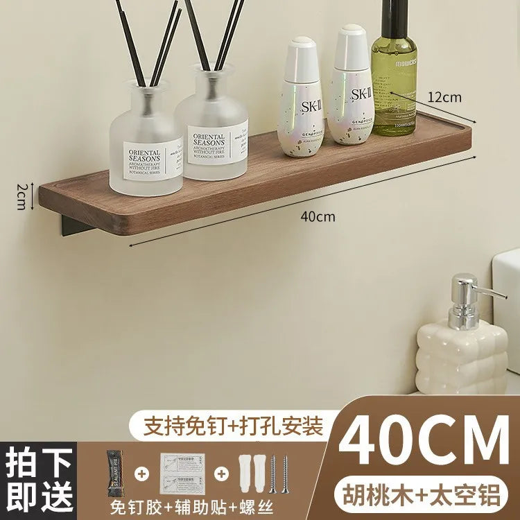 Walnut Storage Rack Bathroom Solid Wood Panel Layer Board Wall Mounted Storage Rack Bathroom Straight Board
