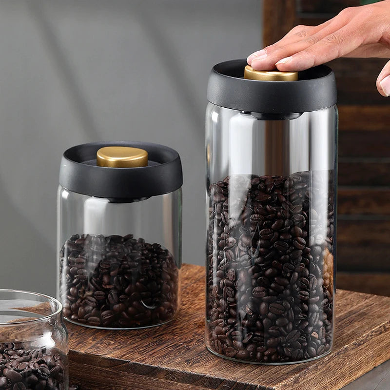 Vacuum Sealed Tank Coffee Bean Glass Sealed Jar Household Moisture-proof Air Extraction Airtight Container Coffee Set