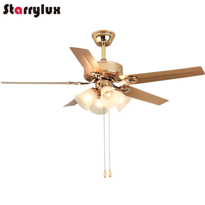 5-Blade LED Ceiling Fan Light, Wood/Metal Blades, Glass Shade, Vintage Style Fan Lamp, for Bedroom/Living Room
