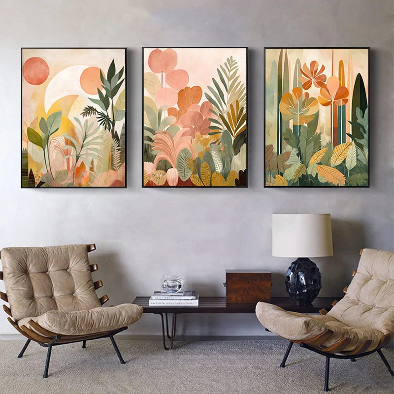 Tropical Jungle Abstract Colorful Bohemian Botanical Wall Decoration Canvas Painting Farmhouse Modern Neutral Botanical Poster