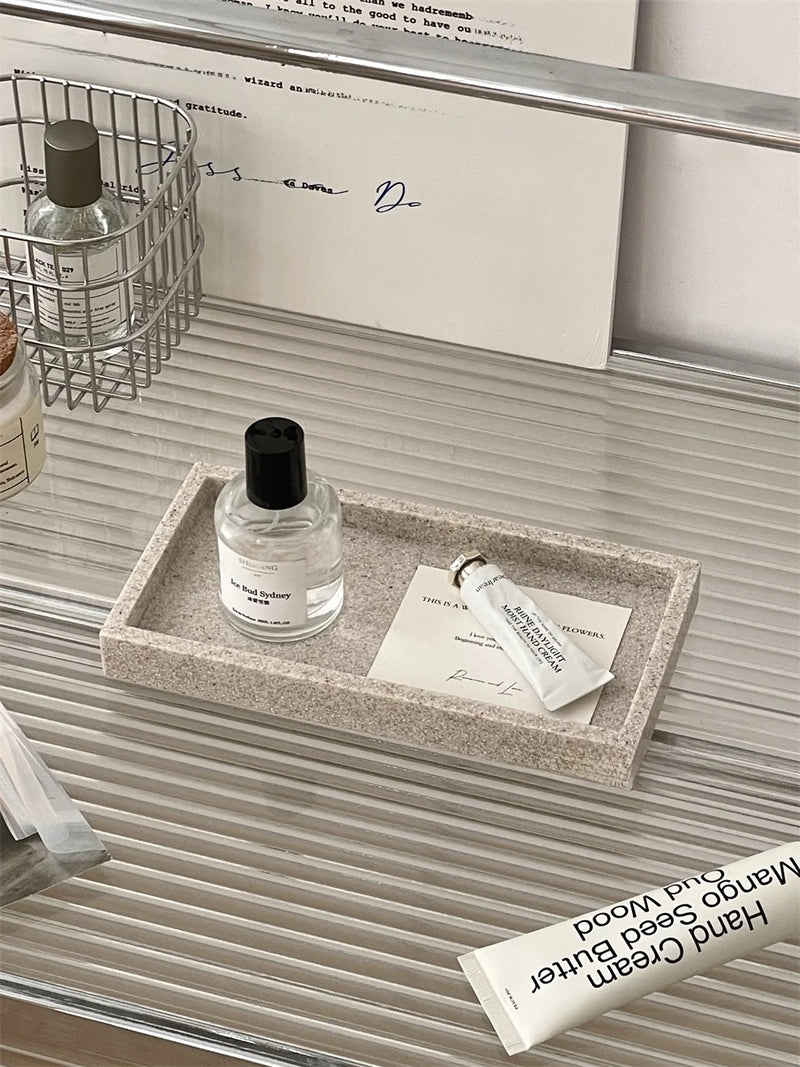 Nordic Sle Resin Marble Patterned Cosmetic Perfume Organizer Tray Desktop Storage Plate Multi-Functional Home Organization
