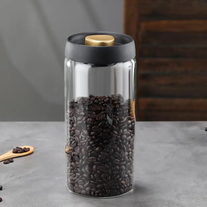Vacuum Sealed Tank Coffee Bean Glass Sealed Jar Household Moisture-proof Air Extraction Airtight Container Coffee Set