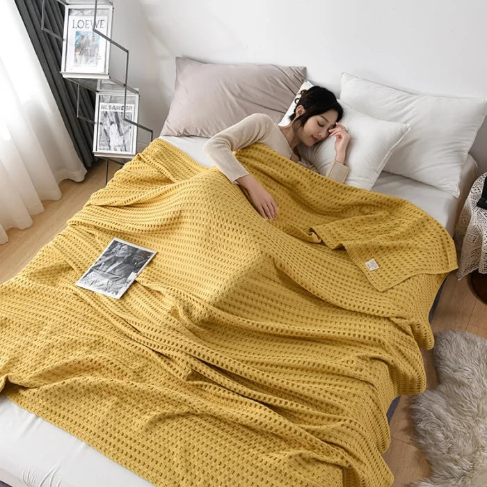 Summer Waffle Plaid Cotton Bed Blanket Throw Thin Quilt Knitted Bedspread Home Hotel Coverlets Green Pink Throw Blankets
