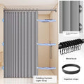 Bathroom Folding Linen Shower Curtain with Magnets Waterproof Suitable for Walk-in Shower Does Not Include Telescopic Rod