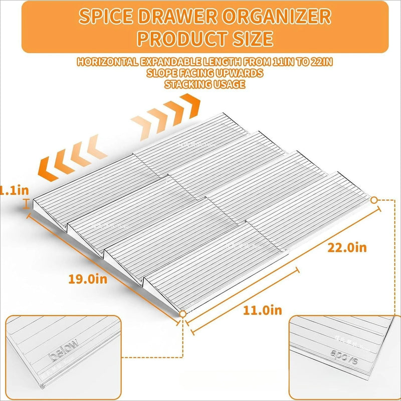 Staged Spice Drawer Organizer Adjustable Acrylic Spice Jars Rack Tray Expandable Seasoning Organizer Cabinet Kitchen Shelves