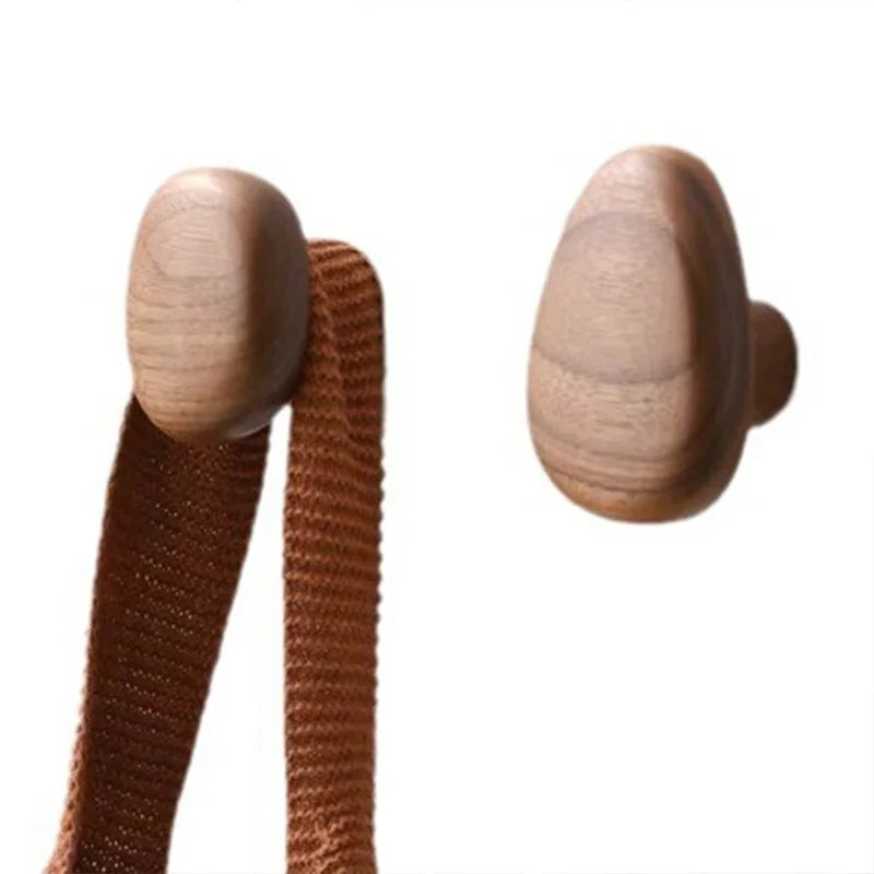 Pebble shaped Wall Mounted Coat Hook Natural Wood Clothes Hanger Decorative Key Hat Scarf Handbag Storage Hanger Bathroom Rack