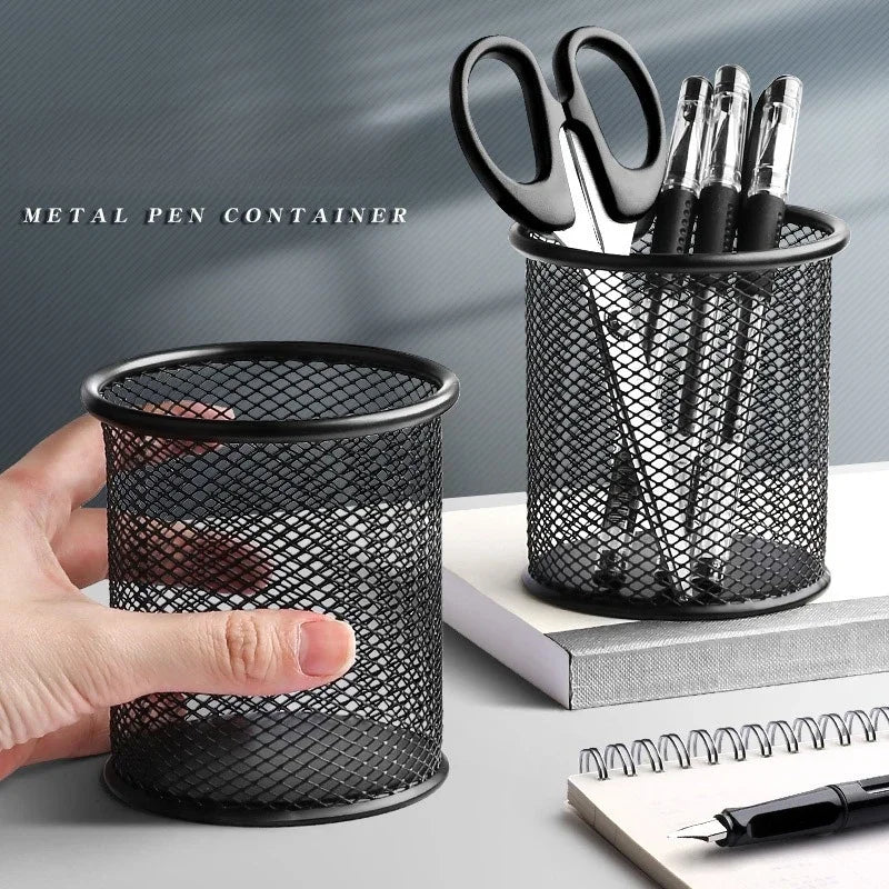Circular Grid Metal Pen Holder, Multifunctional Creative and Simple Storage Box for Student Office Desktops