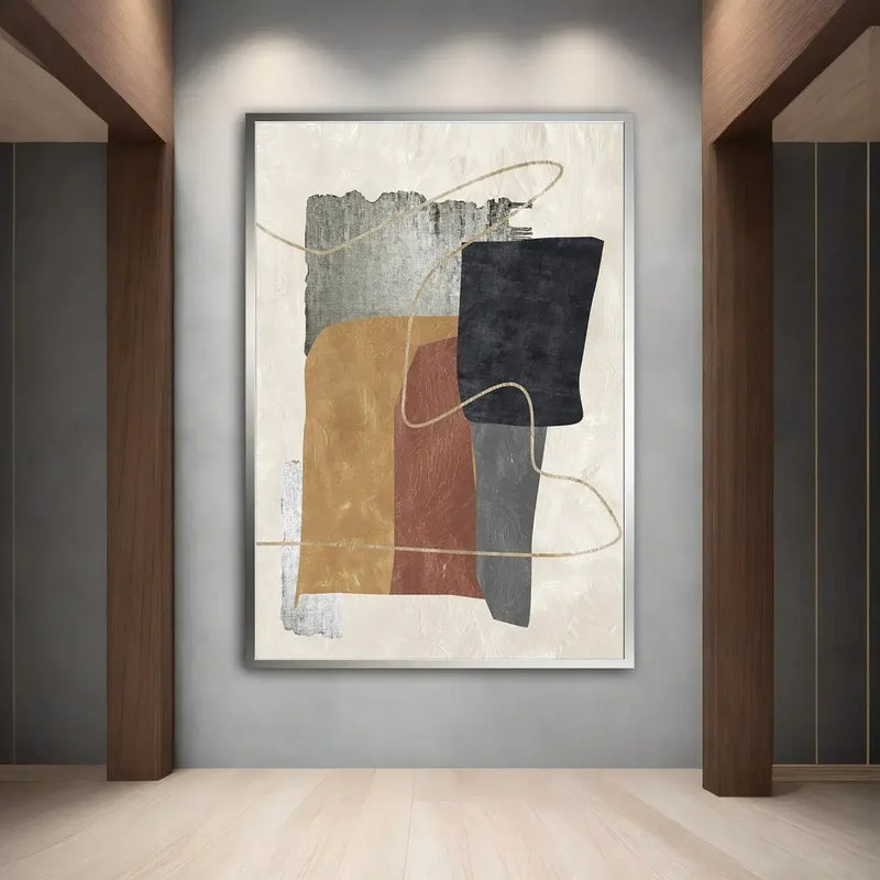 Large Canvas Black Beige Abstract Hand Painted Painting Minimalist Textured Wall Art Handmade Canvas Painting Living Room Decor
