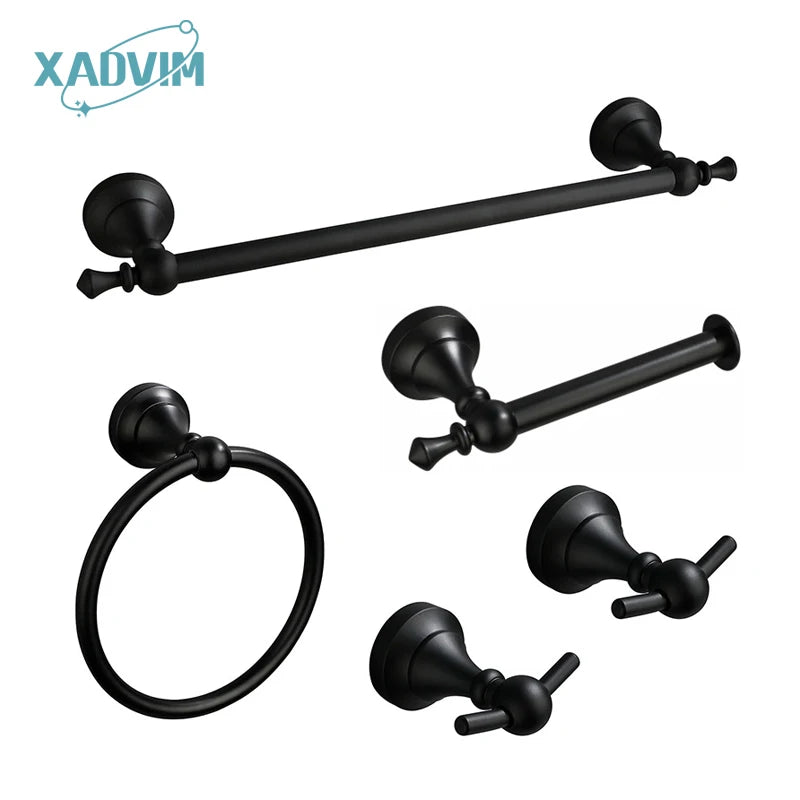 Matte Black Bathroom Accessories Hardware Set Aluminum Alloy Wall Mount Towel Bar Towel Ring Toilet Roll Paper Holder Robe Hook