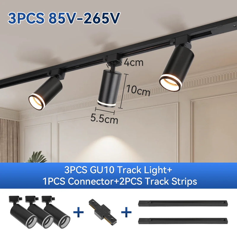GU10 Track Light Led Spotlights 110V/220V Track Rail Lighting for Living Room Decor Clothing Store Ceiling Spot Lights Full Sets
