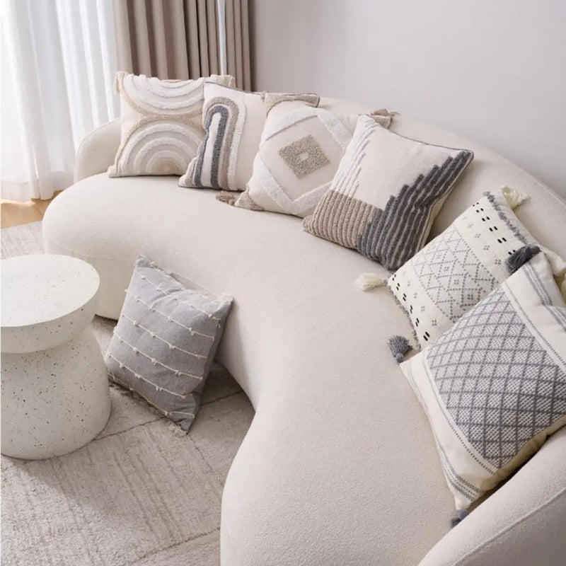 Unique Boho Throw Pillow with Braided Rope Pattern Handmade Tassels Cushion Soft Cotton Linen Textured Cushion for Sofa Bed