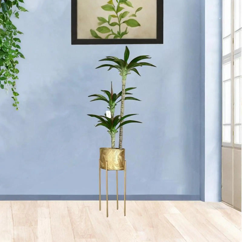 Gold Iron Plant Pot Round Flower Pot Holder Flower Plant Container Flowerpot for Yard