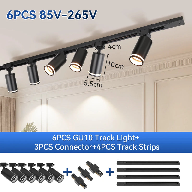 GU10 Track Light Led Spotlights 110V/220V Track Rail Lighting for Living Room Decor Clothing Store Ceiling Spot Lights Full Sets