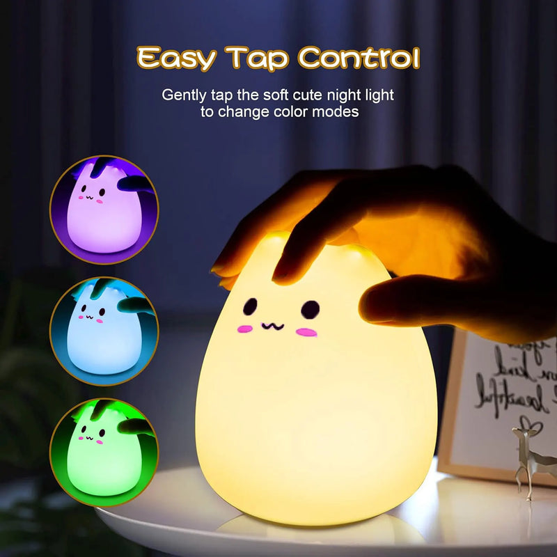 Cute Kitty Night Light,Battery Powered Silicone Lamp with Warm White & 7-Color Breathing Modes,Touch Sensor Control,Gift for Ho