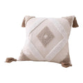 Unique Boho Throw Pillow with Braided Rope Pattern Handmade Tassels Cushion Soft Cotton Linen Textured Cushion for Sofa Bed